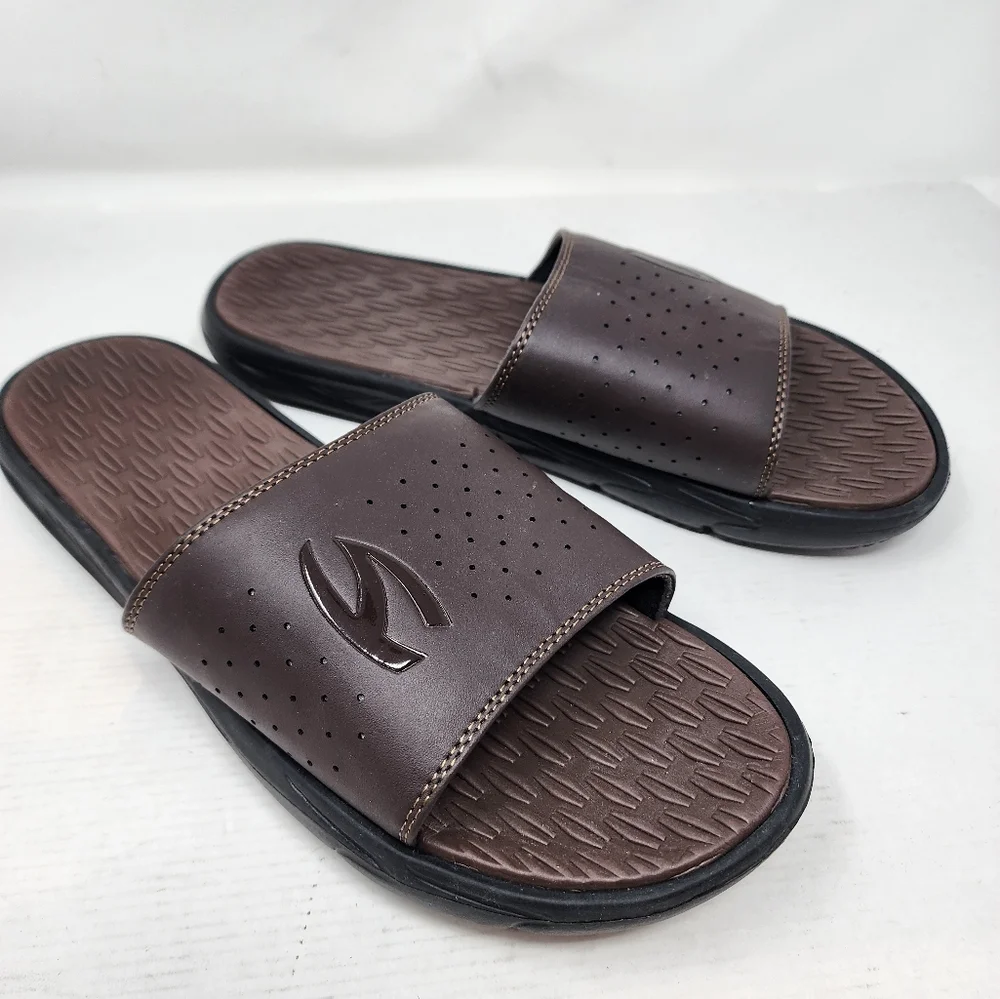 New Men's Brown Slides Sandals Slip on Beach‎ Shoes Flip Flops Men's Size 12.5